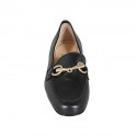 Woman's loafer in black leather with accessory with heel 3 - Available sizes:  33, 42, 43, 44, 45