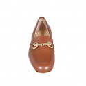 Woman's loafer in cognac brown leather with accessory heel 3 - Available sizes:  32, 33, 34, 42, 43, 44, 45