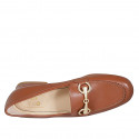 Woman's loafer in cognac brown leather with accessory heel 3 - Available sizes:  32, 33, 34, 42, 43, 44, 45