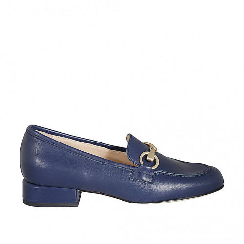 Woman's mocassin in blue leather with accessory heel 3 - Available sizes:  32, 33, 34, 43, 44, 45