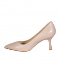 Woman's pointy pump shoe in light rose leather heel 7 - Available sizes:  43, 44, 45