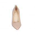 Woman's pointy pump shoe in light rose leather heel 7 - Available sizes:  43, 44, 45