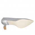 Zapato de salon a punta para mujer en tejido laminado plateado tacon 7 - Tallas disponibles:  32, 42, 43