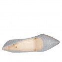 Zapato de salon a punta para mujer en tejido laminado plateado tacon 7 - Tallas disponibles:  32, 42, 43
