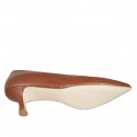 Zapato de salon puntiagudo en piel cognac para mujer tacon 5 - Tallas disponibles:  34, 42, 43, 45