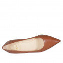 Women's pointy pump in cognac brown leather heel 5 - Available sizes:  34, 42, 43