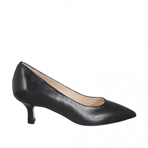 Zapato a punta para mujer en piel negra con tacon 5 - Tallas disponibles:  32, 33, 34, 42, 43, 44, 45