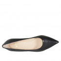Woman's pointy pump in black leather with heel 5 - Available sizes:  32, 33, 34, 42, 43, 44, 45