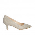 Zapato de salon a punta para mujer en tejido laminado platino tacon 5 - Tallas disponibles:  34, 45
