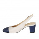 Woman's slingback pump in blue and nude leather heel 6 - Available sizes:  33, 34, 42, 43, 44