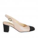 Chaussure ouverte au talon pour femmes en cuir noir et nue talon 6 - Pointures disponibles:  42