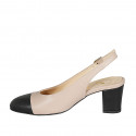 Woman's slingback pump in black and nude leather heel 6 - Available sizes:  42, 43, 44