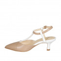 Woman's pointy slingback pump with strap in beige and white leather with heel 8 - Available sizes:  33, 42, 43, 44, 45