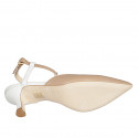 Woman's pointy slingback pump with strap in beige and white leather with heel 8 - Available sizes:  33, 42, 43, 44, 45