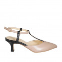 Woman's pointy slingback pump with strap in pink and black leather with heel 6 - Available sizes:  33, 34, 42, 43, 44
