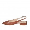 Woman's slingback pump in cognac brown leather heel 2 - Available sizes:  44, 45
