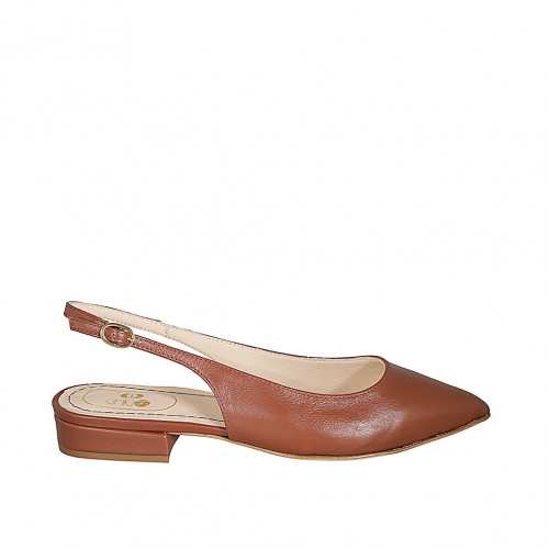 Woman's slingback pump in cognac brown leather heel 2 - Available sizes:  33, 34, 44, 45