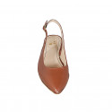 Woman's slingback pump in cognac brown leather heel 2 - Available sizes:  33, 34, 44, 45