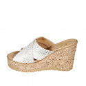 Woman's mules in white leather and white suede with silver printed dots with platform and wedge heel 9 - Available sizes:  33, 34