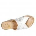 Woman's mules in white leather and white suede with silver printed dots with platform and wedge heel 9 - Available sizes:  33, 34