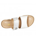 Woman's mules with velcro strap in white leather and white suede with printed silver dots with platform and wedge heel 7 - Available sizes:  34