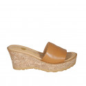 Woman's mules in cognac brown leather with platform and wedge heel 7 - Available sizes:  31, 33, 34