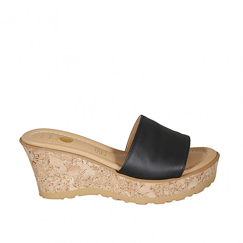 Woman's mules in black leather with platform and wedge heel 7 - Available sizes:  31, 32, 33, 34