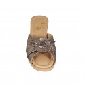 Mule pour femmes en cuir bronze foncé et daim bronze foncé avec pois imprimé talon compensé 6 - Pointures disponibles:  42, 43