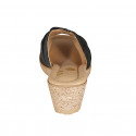 Mule pour femmes en cuir noir et daim imprimé bronze foncé talon compensé 6 - Pointures disponibles:  34