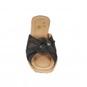 Mule pour femmes en cuir noir et daim imprimé bronze foncé talon compensé 6 - Pointures disponibles:  34