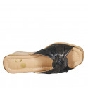 Mule pour femmes en cuir noir et daim imprimé bronze foncé talon compensé 6 - Pointures disponibles:  34