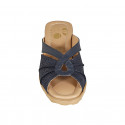 Mule pour femmes en cuir bleu foncé et daim bleu foncé avec pois imprimé talon compensé 6 - Pointures disponibles:  42, 43, 44
