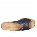 Mule pour femmes en cuir bleu foncé et daim bleu foncé avec pois imprimé talon compensé 6 - Pointures disponibles:  42, 43, 44