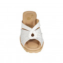 Woman's mule in white leather and white suede with silver printed dots wedge heel 6 - Available sizes:  32, 33, 34, 42, 43, 44, 45