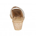 Mule pour femmes en cuir imprimé lame platine et daim beige avec pois imprimé platine talon compensé 6 - Pointures disponibles:  42, 43, 44, 45