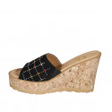 Woman's mules in black suede with multicolored rhinestones platform and wedge heel 9 - Available sizes:  33