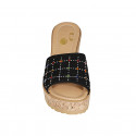 Woman's mules in black suede with multicolored rhinestones platform and wedge heel 9 - Available sizes:  33