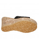 Woman's mules in black suede with multicolored rhinestones platform and wedge heel 9 - Available sizes:  33