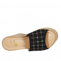 Woman's mules in black suede with multicolored rhinestones platform and wedge heel 9 - Available sizes:  33