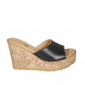 Woman's mules in black leather platform and wedge heel 9 - Available sizes:  32, 33, 34