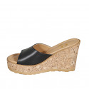 Woman's mules in black leather platform and wedge heel 9 - Available sizes:  32, 33, 34