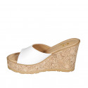 Woman's mules in white leather platform and wedge heel 9 - Available sizes:  31, 32, 33