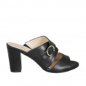 Woman's mules with buckle in black leather heel 8 - Available sizes:  32, 33, 34, 42, 43