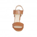 Woman's sandal with buckle in cognac brown leather heel 8 - Available sizes:  32, 34
