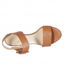Woman's sandal with buckle in cognac brown leather heel 8 - Available sizes:  32, 34