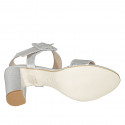 Woman's sandal with buckle in silver laminated leather heel 8 - Available sizes:  32, 33, 34