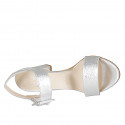 Woman's sandal with buckle in silver laminated leather heel 8 - Available sizes:  32, 33, 34