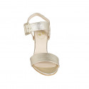 Woman's sandal with buckle in platinum laminated leather heel 8 - Available sizes:  32, 33, 34