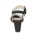 Woman's sandal with buckle in black leather heel 8 - Available sizes:  32, 33, 34