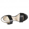 Woman's sandal with buckle in black leather heel 8 - Available sizes:  32, 33, 34